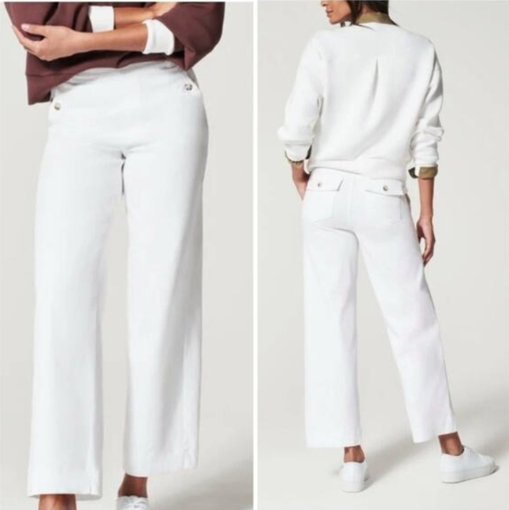 Spanx Stretch Twill Cropped Wide Leg Pants Size S/CH/P High Rise  Bright White